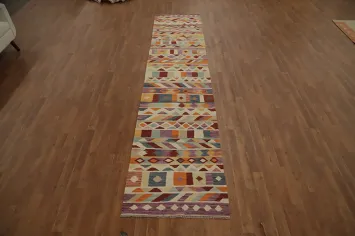 Vegetable Dye Wool Kilim Handwoven Runner Rug 3x12