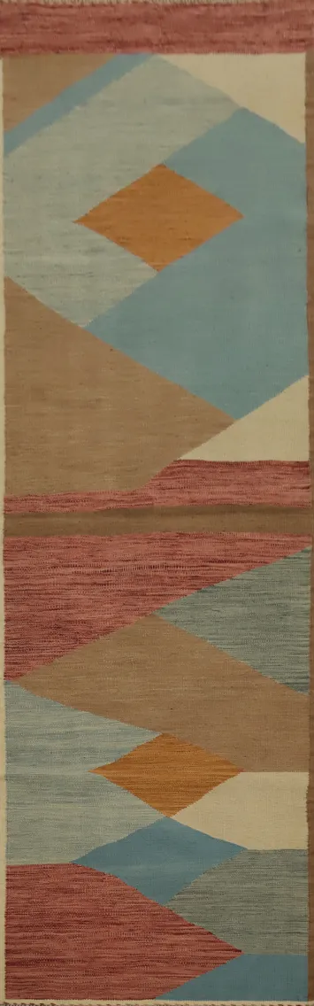 Modern Wool Kilim Vegetable Dye Runner Rug 3x10