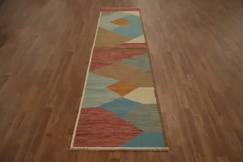 Modern Wool Kilim Vegetable Dye Runner Rug 3x10