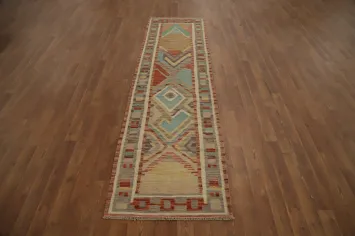 Vegetable Dye Wool Kilim Handwoven Runner Rug 2x8