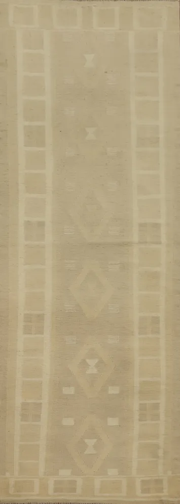 Earthy Tones Wool Kilim Flat Weave Runner Rug 3x10