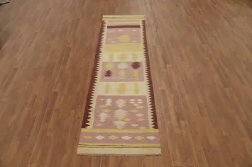 Geometric Wool Kilim Flat Weave Runner Rug 3x10