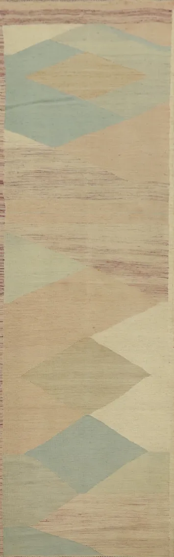Contemporary Pastel Kilim Runner Rug 3x11 with Abstract Design