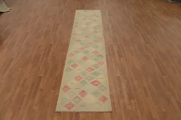 Geometric Handwoven Kilim Runner Rug 3x12 in Soft Hues