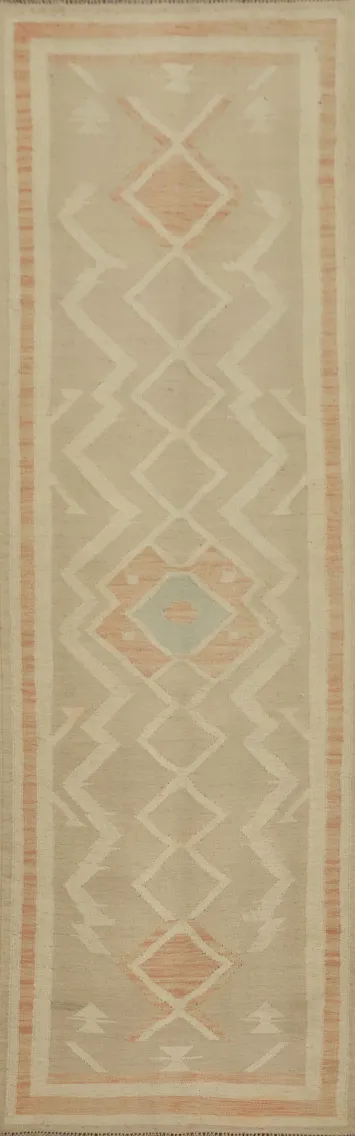 Soft Toned Kilim Runner Rug 3x10 Perfect for Hallways