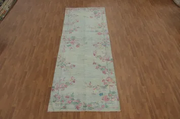 Floral Blue Ziegler Vegetable Dye Runner Rug 5x15