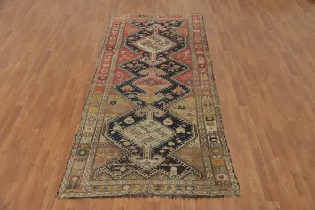 Pre-1900 Vegetable Dye Shiraz Persian Runner Rug 4x10