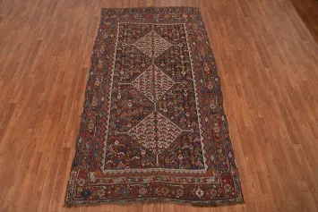 Pre-1900 Vegetable Dye Qashqai Persian Area Rug 5x9