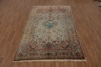 Pictorial Wool Floral Tabriz Persian Area Rug 6x9
