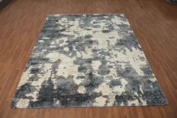 Modern Plush Artistic Shaggy Rug 8x10 in Blue/ Gray & Cream Shades