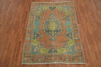Orange Wool Handmade Tabriz Persian Rug 5x6