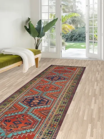 Geometric Wool Ardebil Persian Runner Rug 3x11