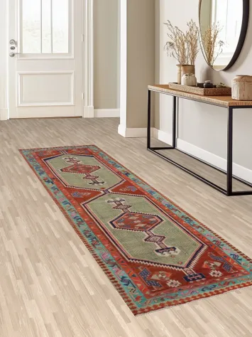 Handmade Geometric Ardebil Persian Runner Rug 3x10