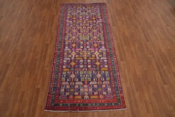 Purple Geometric Tabriz Persian Runner Rug 4x9
