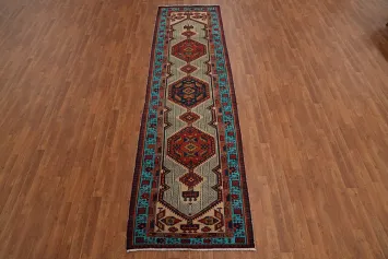 Tribal Wool Geometric Ardebil Persian Runner Rug 3x12