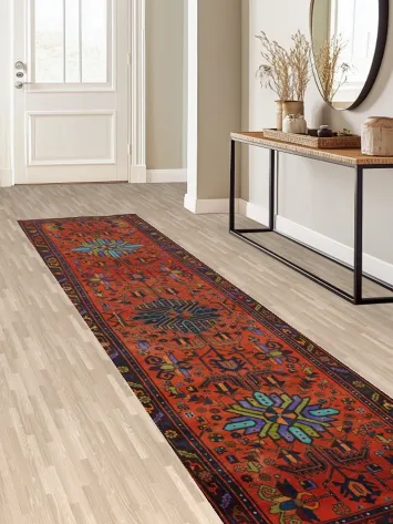 Tribal Orange Wool Heriz Persian Runner Rug 3x13