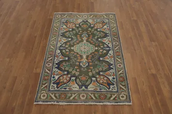Floral Green Wool Tabriz Persian Rug 3x5