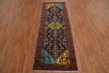 Vintage Geometric Hamedan Persian Runner Rug 4x10