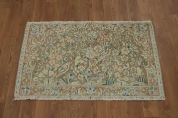 Animals Vegetable Dye Wool Kerman Persian Rug 2x3