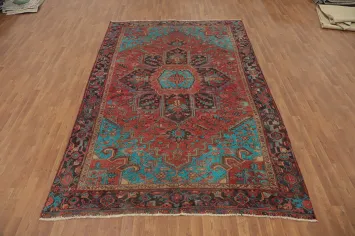 Vintage Geometric Heriz Persian Area Rug 7x11