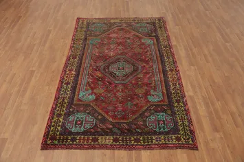 Antique Wool Qashqai Persian Area Rug 5x8