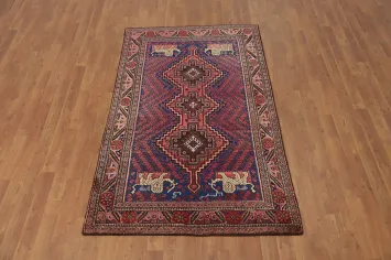 Vegetable Dye Blue Animals Hamedan Persian Rug 4x6