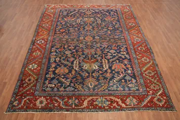 Pre-1900 Antique Heriz Serapi Vegetable Dye Persian Rug 9x12