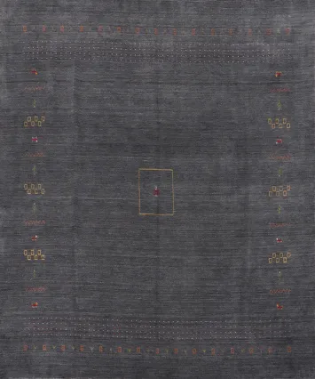 Serene Dark Wool Gabbeh Area Rug 10x10 with Delicate Tribal Patterns