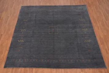 Serene Dark Wool Gabbeh Area Rug 10x10 with Delicate Tribal Patterns