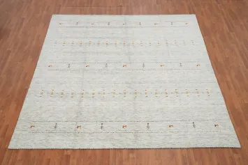 Crafted Gabbeh Area Rug 10x10 with Delicate Linear and Geometric Accents