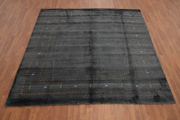 Sleek Grey Delight: Handmade Gabbeh Area Rug 8x8