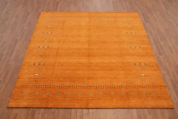 Soft Warm Toned Gabbeh Rug 8x8 with Decorative Details