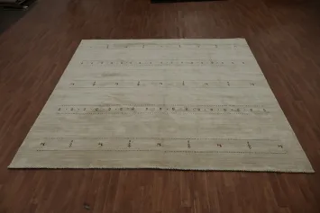 Modern Beige Gabbeh Rug with Refined Geometric Appeal 10x10