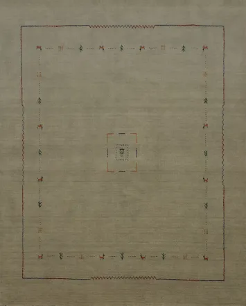 Elegant Minimalism Gabbeh Area Rug 8x8 Tribal Charm in Natural Tones