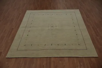 Elegant Minimalism Gabbeh Area Rug 8x8 Tribal Charm in Natural Tones