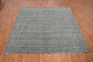 Sophisticated Gray Gabbeh Area Rug 9x9 with Tribal Pattern Details