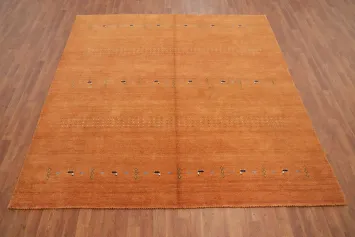 Sunset Orange Gabbeh Area Rug 8x8 with Subtle Pattern Accents