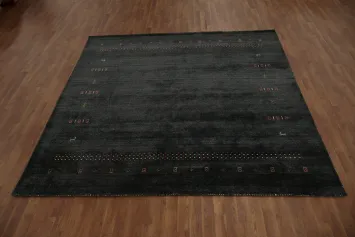 Elegant Dark Gray Gabbeh Rug 8x8 Featuring Minimalist Accents