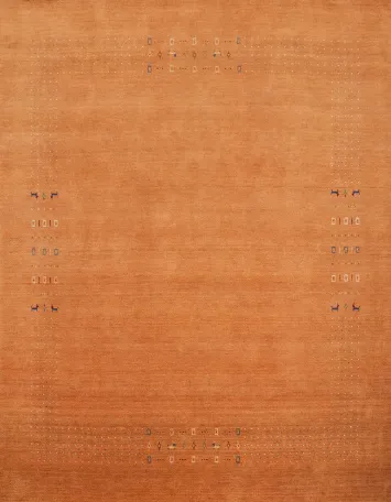 Elegant Terracotta Gabbeh Area Rug 9x9 with Subtle Tribal Accents