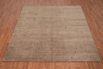 Handcrafted Gabbeh Area Rug 8x8 with Intricate Border Accents