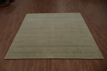 Soft Gabbeh Square Area Rug 8x8 with Delicate Tribal Patterns