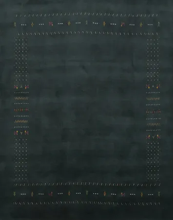 Dark Gabbeh Square Area Rug 8x8 with Artistic Border Detail