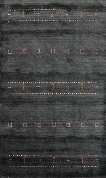 Elegant Charcoal Gabbeh Area Rug 5x8 with Intricate Tribal Patterns