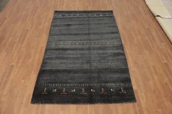 Stylish Gray Gabbeh Area Rug 5x8 Unique Sleek Patterns and Soft Texture