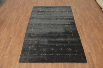 Charcoal Gray Wool Gabbeh Area Rug 5x8