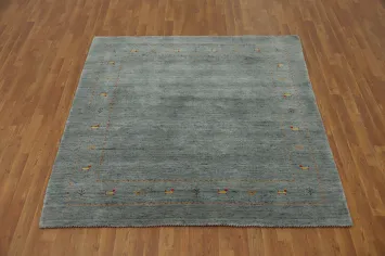 Elegant Gabbeh Square Rug 6x6 with Subtle Animals Border Design
