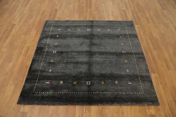 Dark Elegance Charcoal Gabbeh Rug 5x5 with Delicate Color Accents