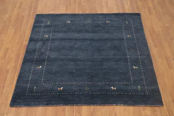 Elegant Handmade Gabbeh Rug 5x5 with Subtle Animals Design in Blue
