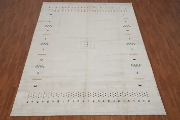 Minimalist Artisan Gabbeh Rug 9x12 with Elegant Tribal Patterns