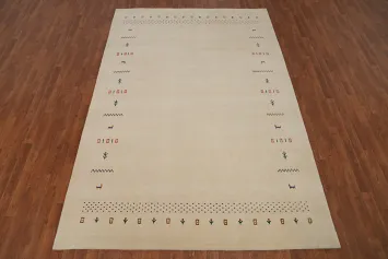 Beige Wool Gabbeh Handmade Area Rug 7x10